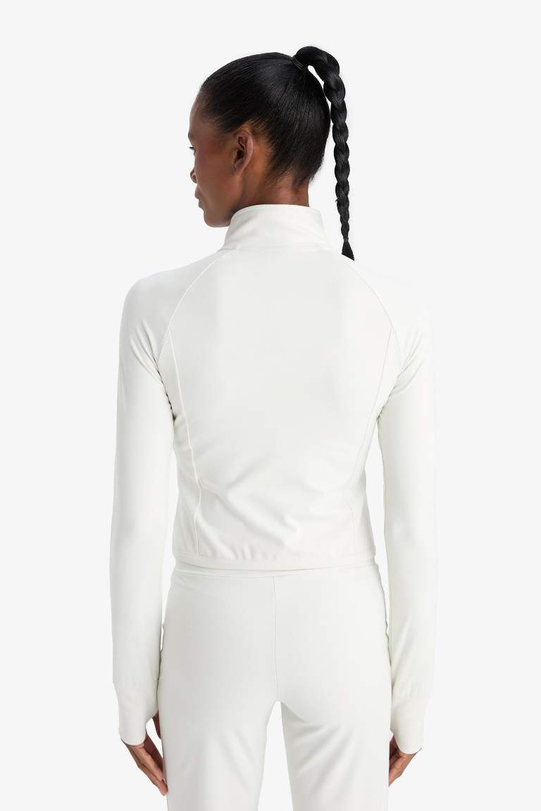 DeFactoFit Slim Fit Dar Kesim Dik Yaka İçi Yumuşak Tüylü Fermuarlı Hırka