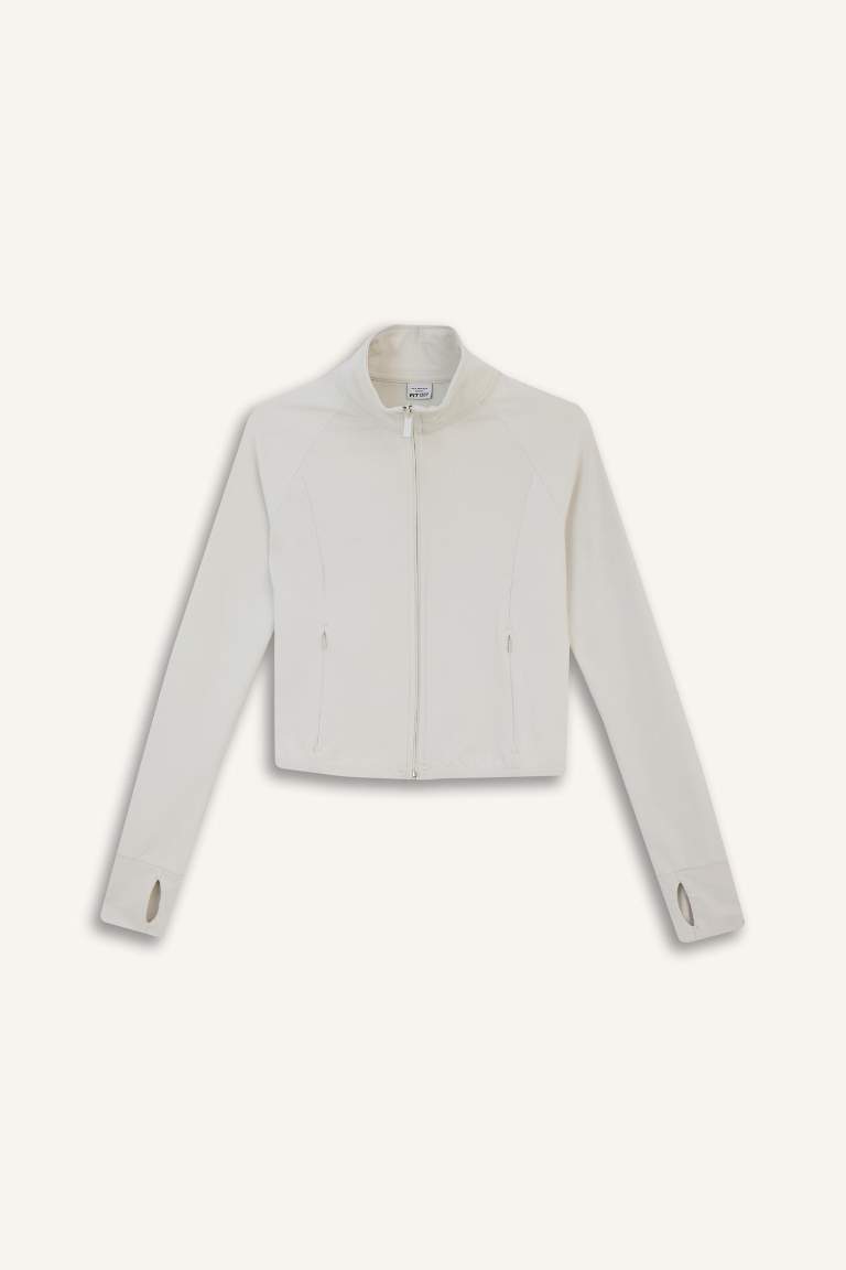 DeFactoFit Slim Fit Dar Kesim Dik Yaka İçi Yumuşak Tüylü Fermuarlı Hırka
