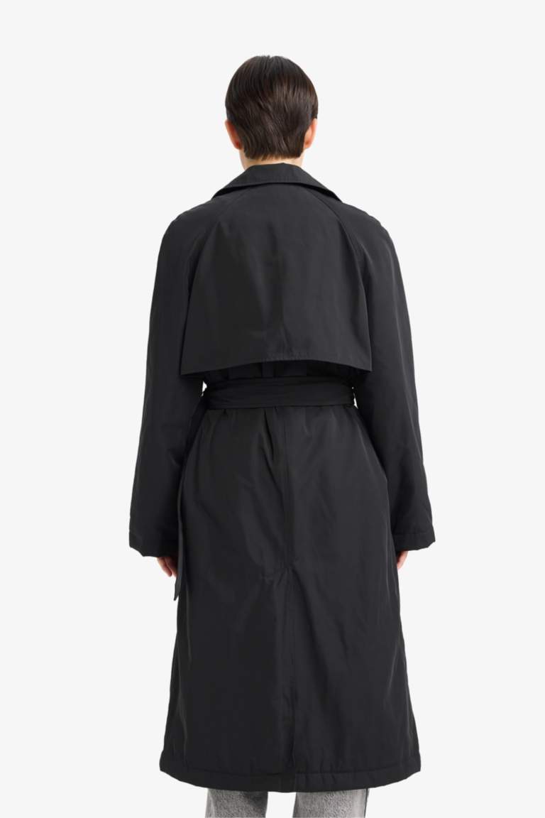 Regular Fit Kemerli Fermuarlı Uzun Trençkot