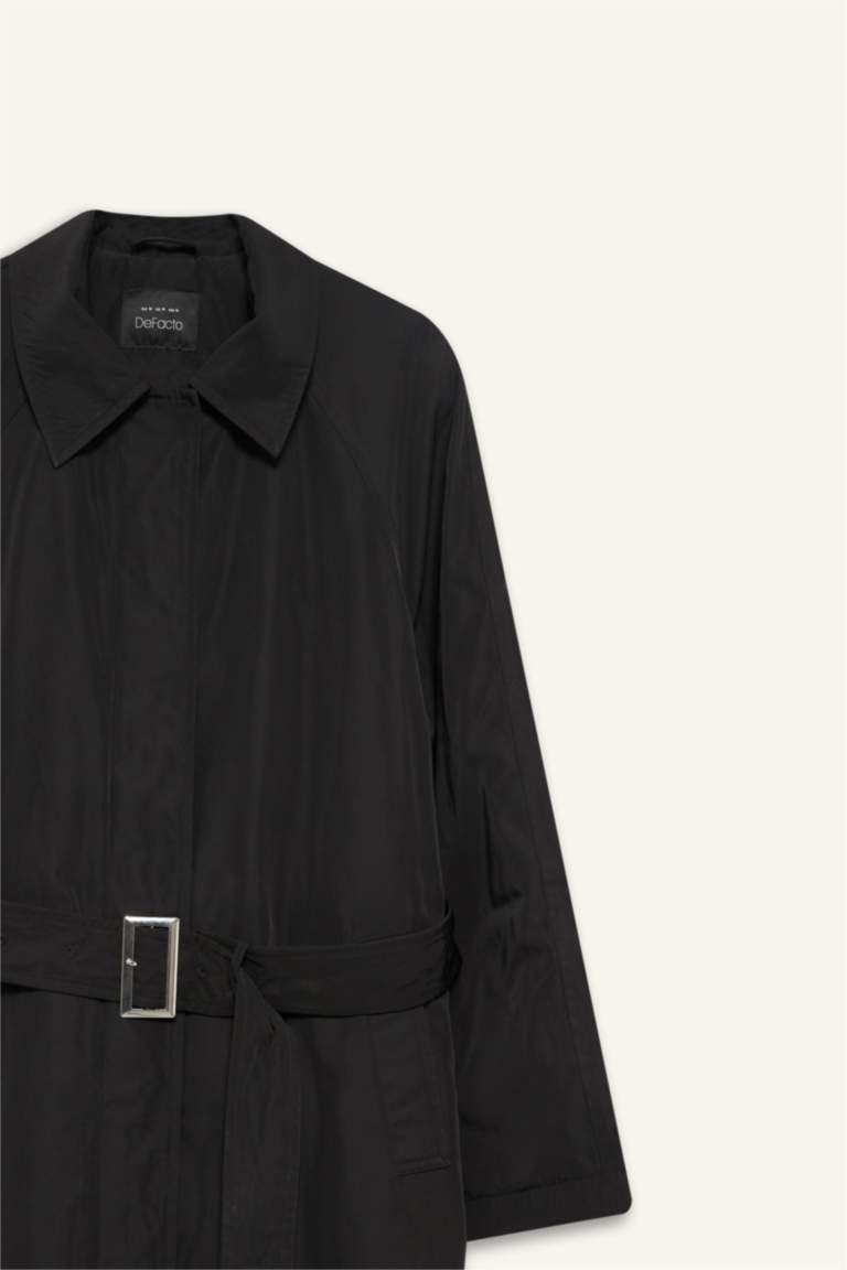 Regular Fit Kemerli Fermuarlı Uzun Trençkot