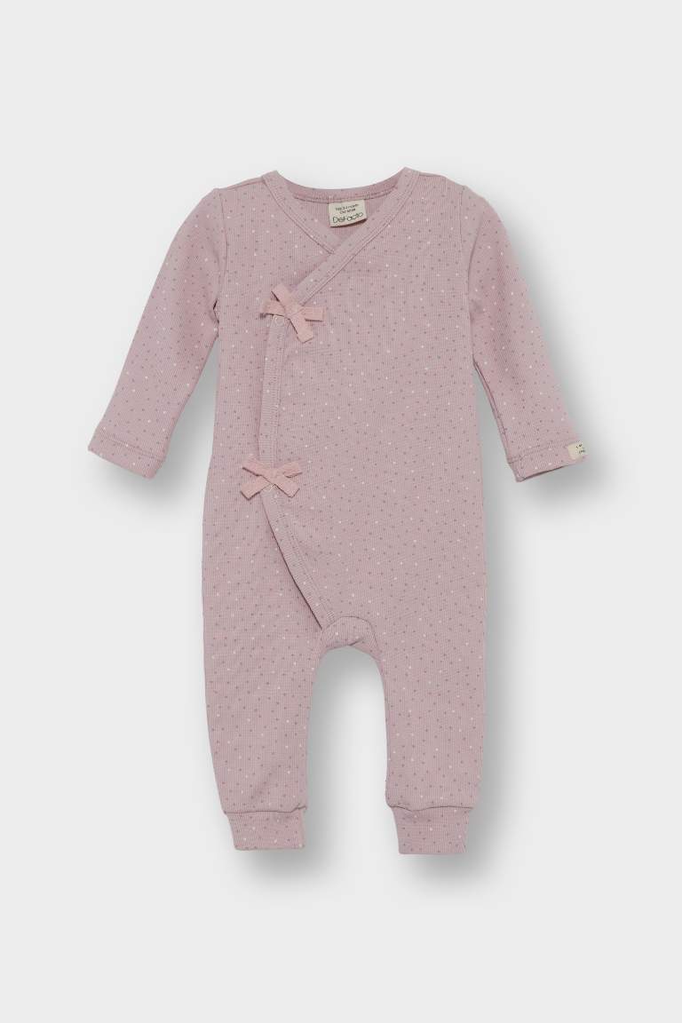 Combinaison à manches longues côtelé à pois pour nouveau-né fille