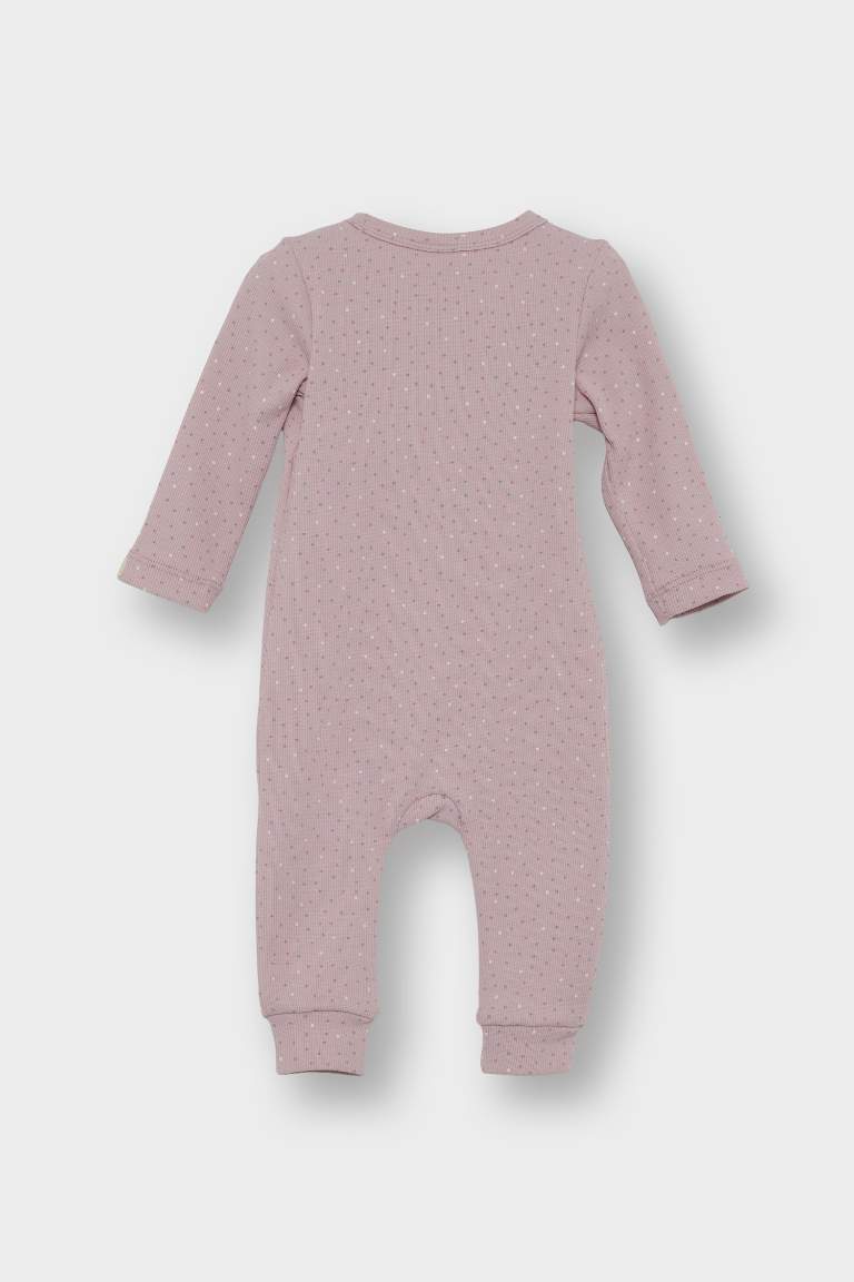 Combinaison à manches longues côtelé à pois pour nouveau-né fille