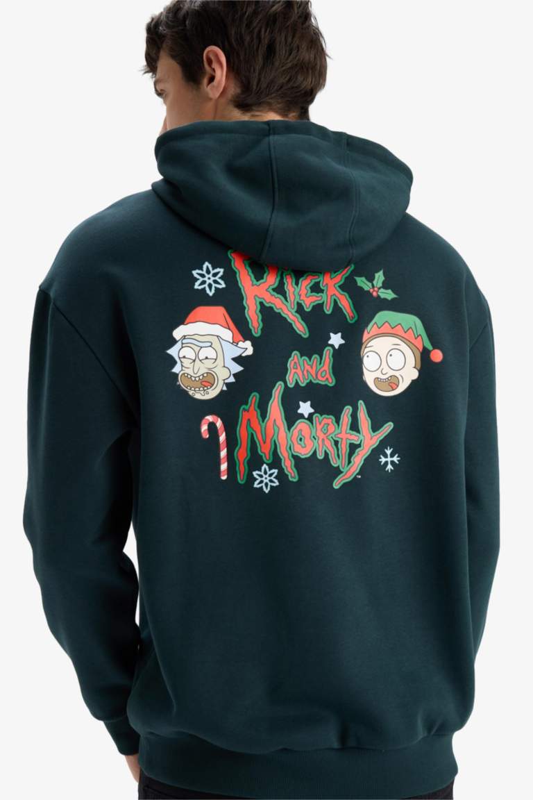 Rick and Morty Boxy Fit Hooded Back Printed Sweatshirt