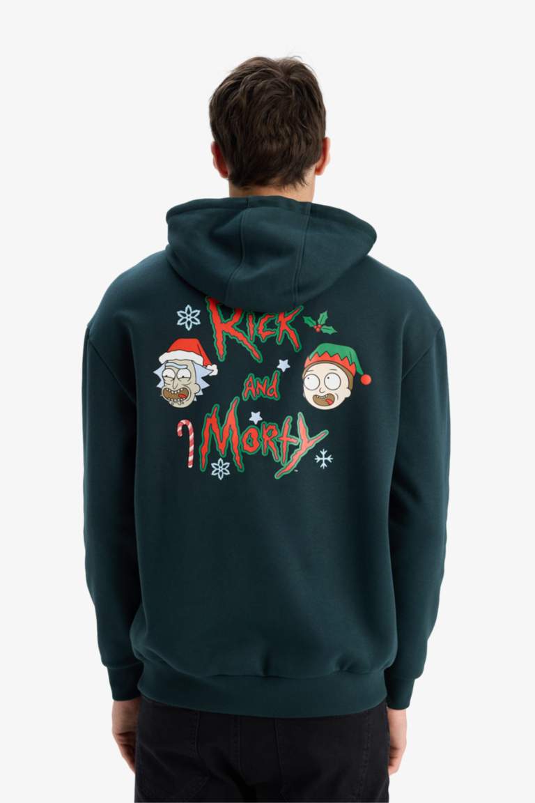 Rick and Morty Boxy Fit Hooded Back Printed Sweatshirt