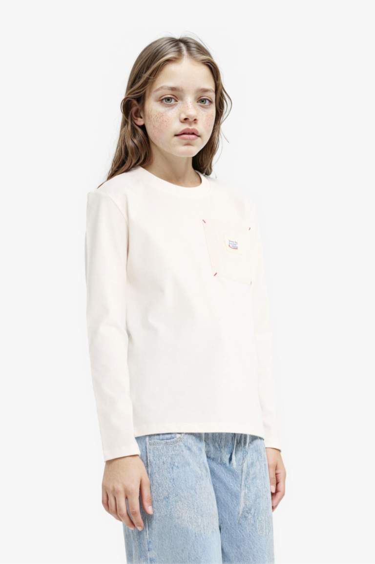 T-shirt oversize imprimé à col rond à manches longues pour fille