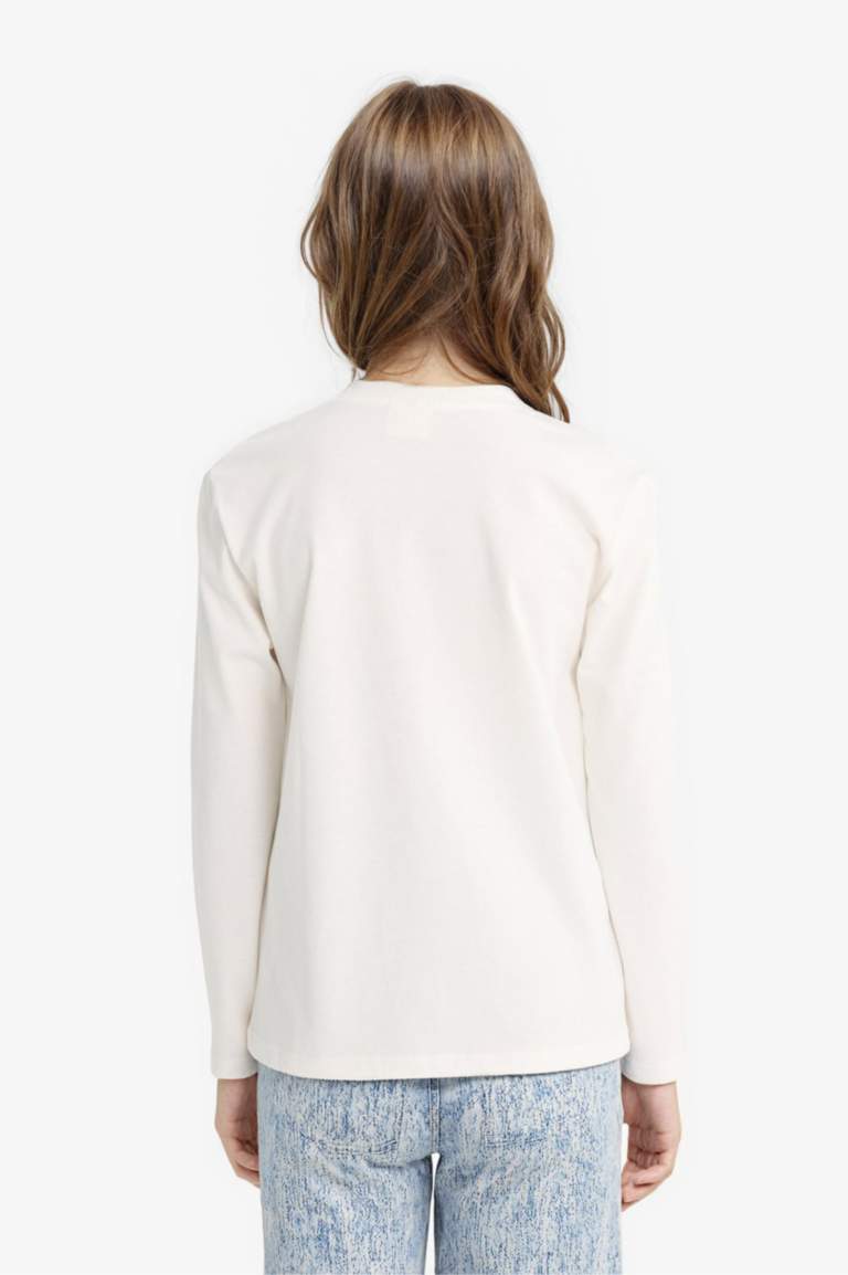 T-shirt oversize imprimé à col rond à manches longues pour fille