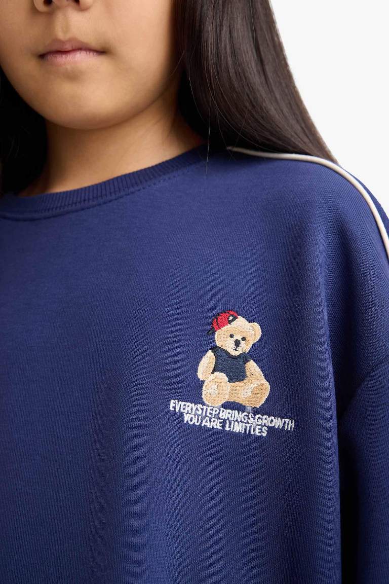 Kız Çocuk Oversize Geniş Kalıp Bisiklet Yaka Baskılı Sweatshirt