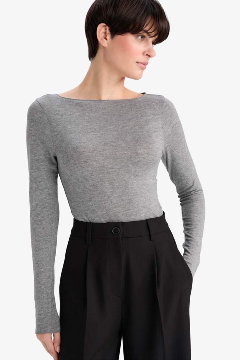 Modal Kaşmir Yumuşak Dokulu Kayık Yaka Uzun Kollu Üst-Fall in Love