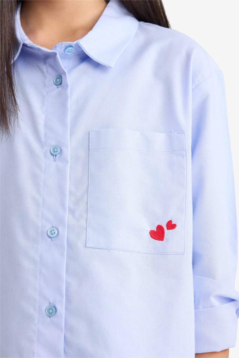 Girl Oversize Loose Fit Oxford Long Sleeve Shirt