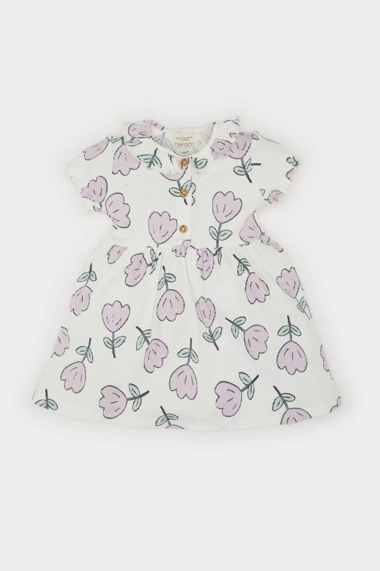 Baby Girl Floral Short Sleeve Corduroy Dress