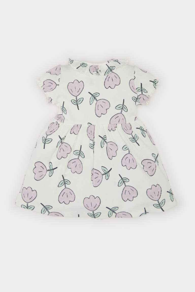 Baby Girl Floral Short Sleeve Corduroy Dress