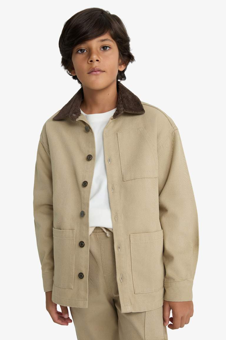 Boy Oversize Fit Polo Neck Gabardine Shirt