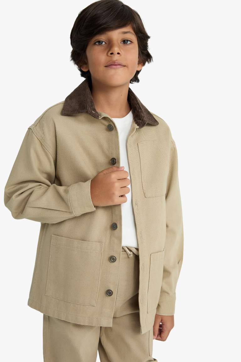 Boy Oversize Fit Polo Neck Gabardine Shirt