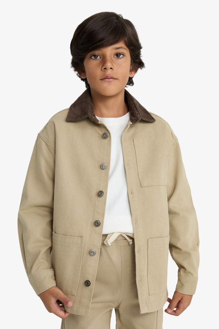 Boy Oversize Fit Polo Neck Gabardine Shirt