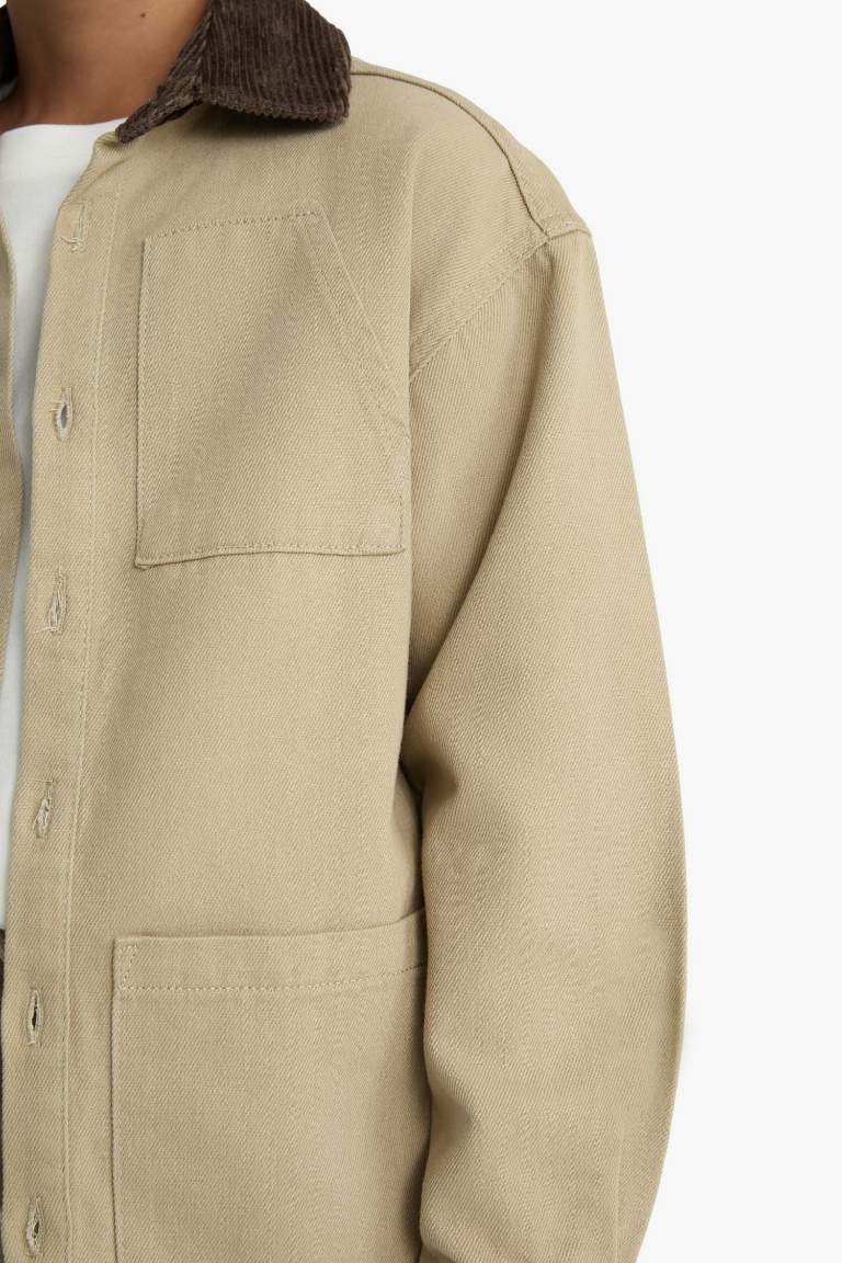 Boy Oversize Fit Polo Neck Gabardine Shirt