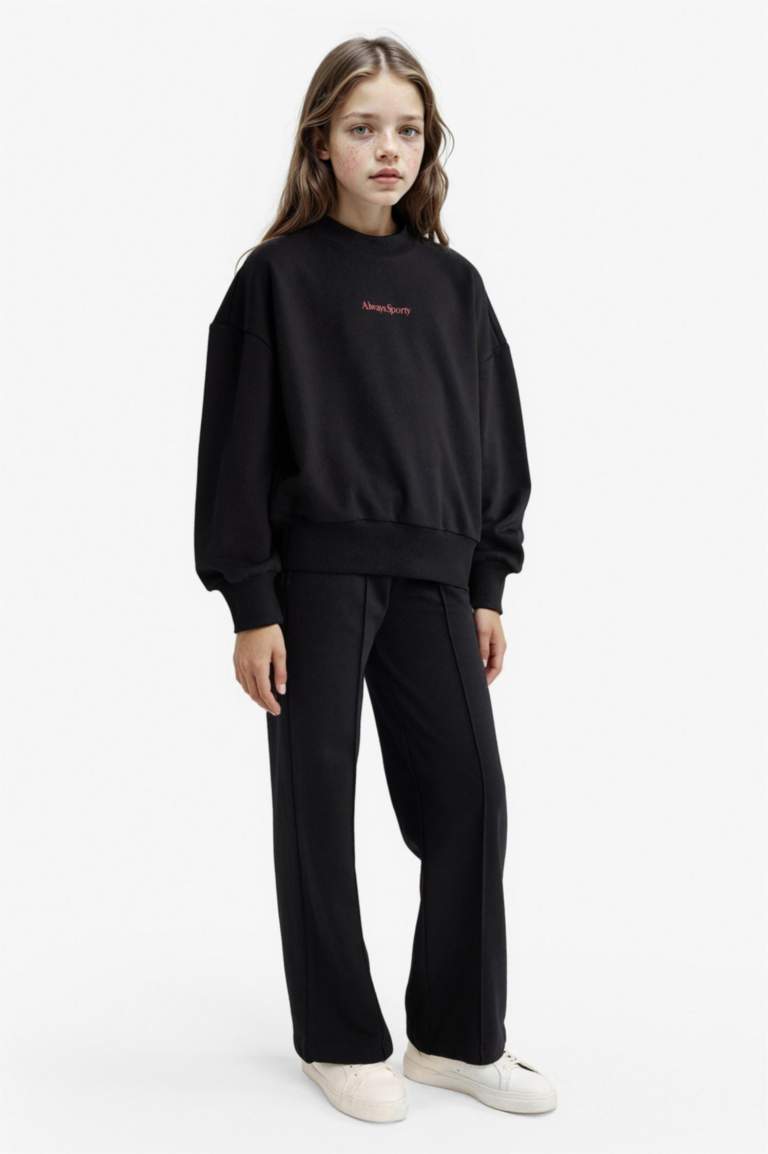 Kız Çocuk 2'li Takım Baskılı Sweatshirt Eşofman Altı