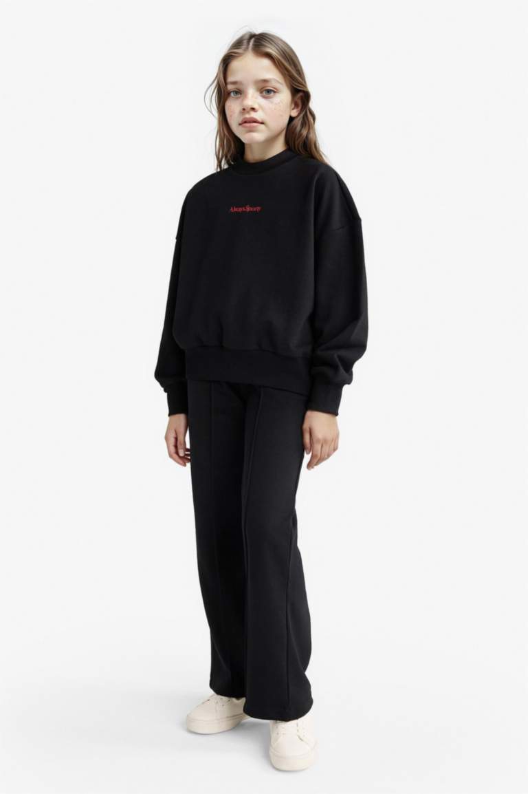 Kız Çocuk 2'li Takım Baskılı Sweatshirt Eşofman Altı