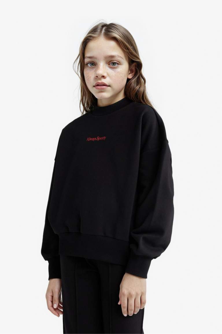 Kız Çocuk 2'li Takım Baskılı Sweatshirt Eşofman Altı