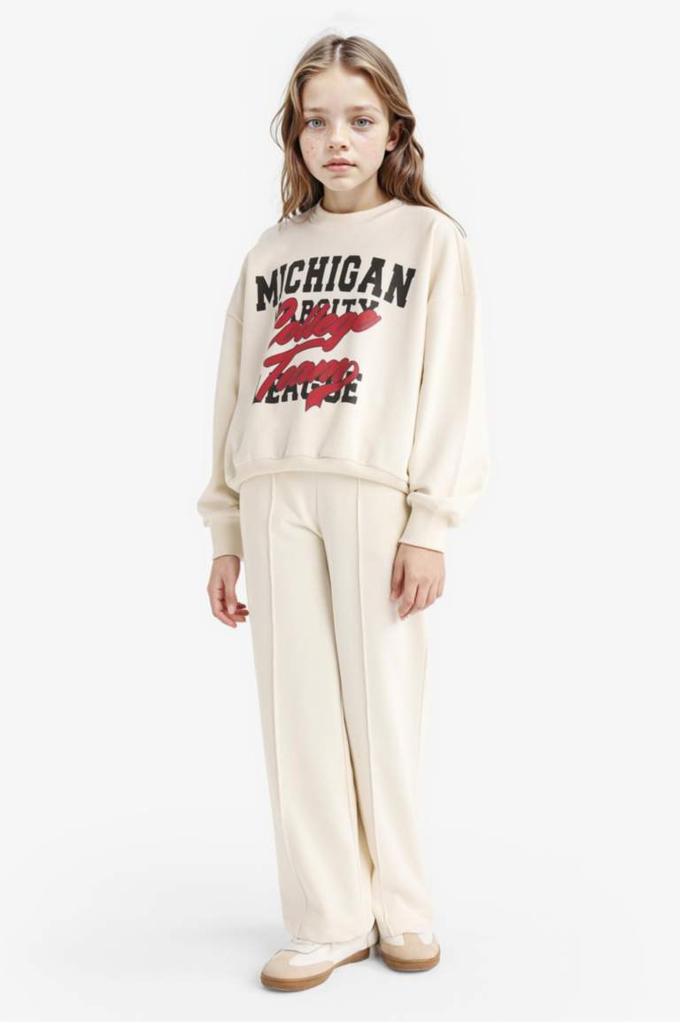 Kız Çocuk 2'li Takım Baskılı Sweatshirt Eşofman Altı