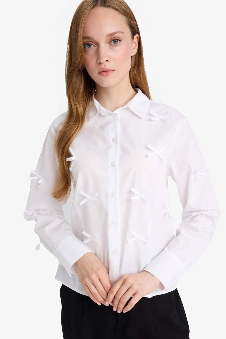 Regular Fit Fiyonklu Poplin Uzun Kollu Gömlek Tunik