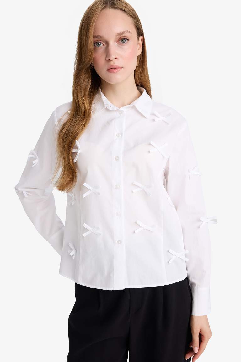 Regular Fit Fiyonklu Poplin Uzun Kollu Gömlek Tunik