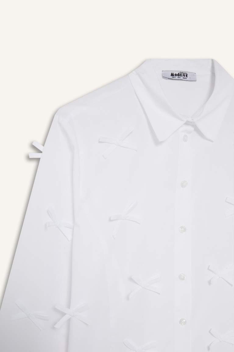 Regular Fit Fiyonklu Poplin Uzun Kollu Gömlek Tunik