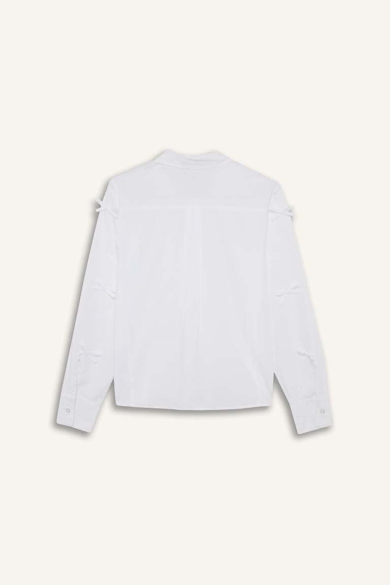 Regular Fit Fiyonklu Poplin Uzun Kollu Gömlek Tunik