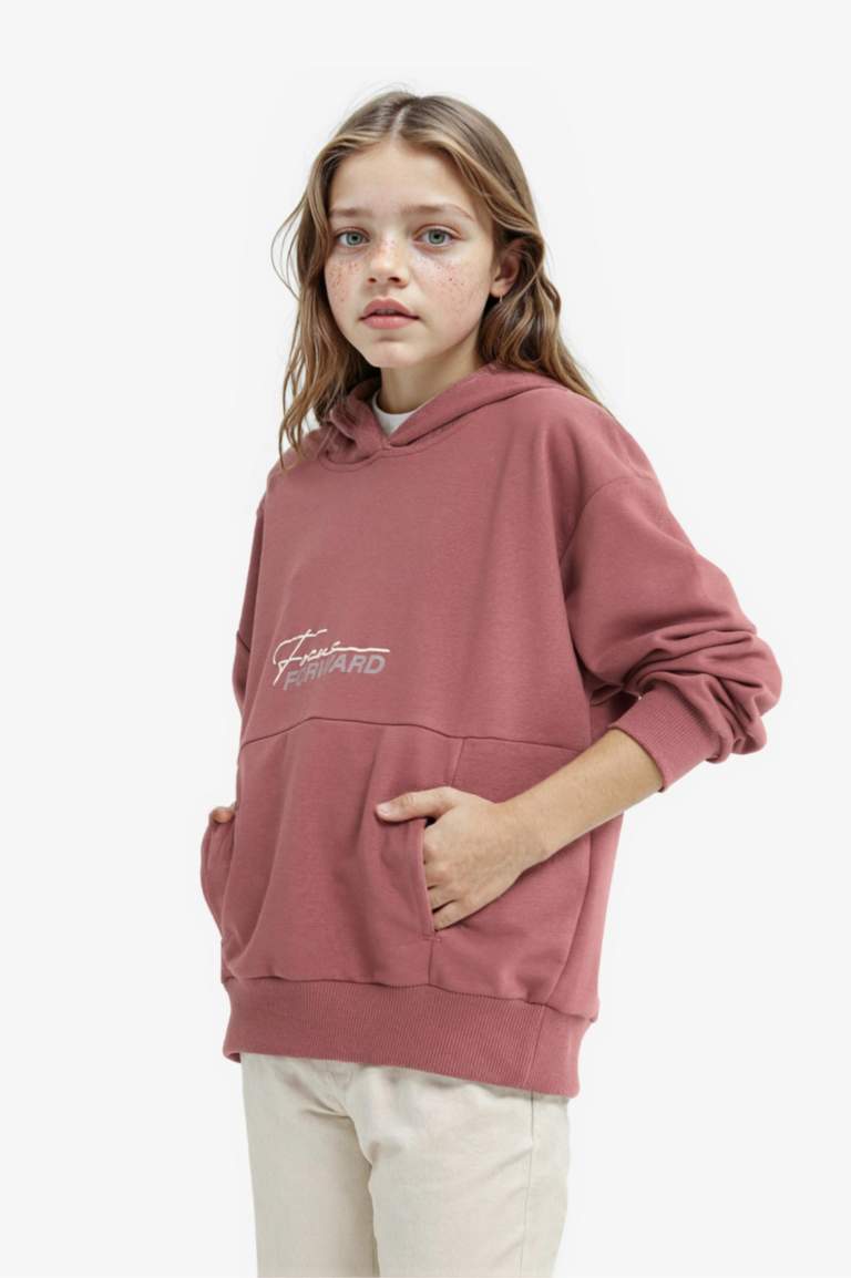 Girl Oversize Fit Hooded Printed Back Sweatshirt