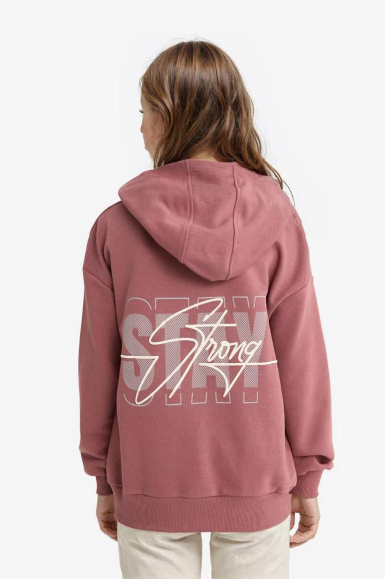Girl Oversize Fit Hooded Printed Back Sweatshirt