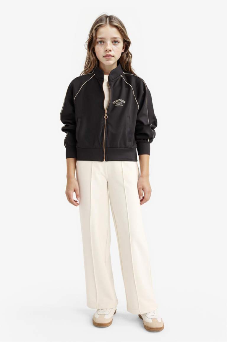 جاكيت رياضي بناتي بطبعة شعار قماش سكوبا قصة مريحة