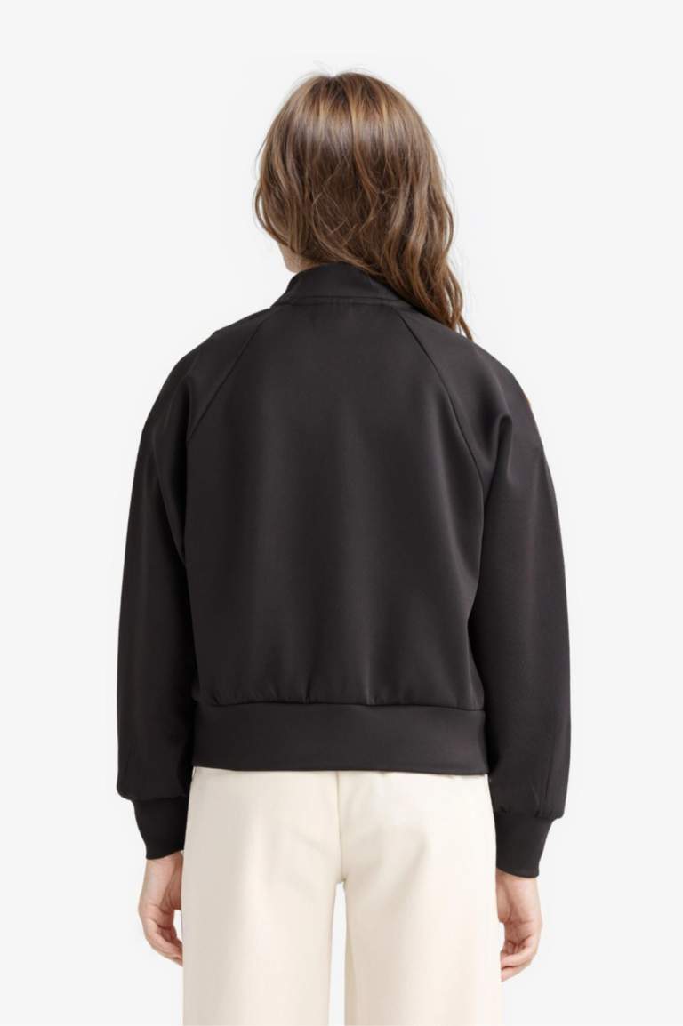 جاكيت رياضي بناتي بطبعة شعار قماش سكوبا قصة مريحة