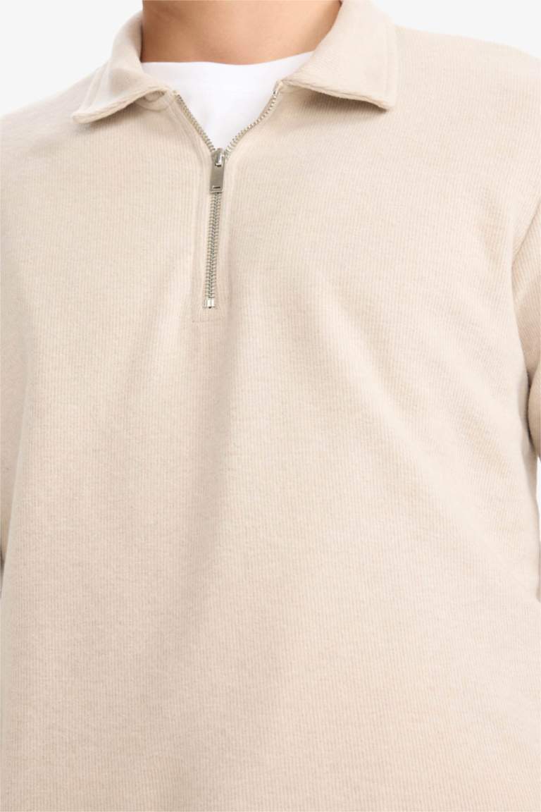 Regular Fit Polo Yaka Yarım Fermuarlı Sweatshirt