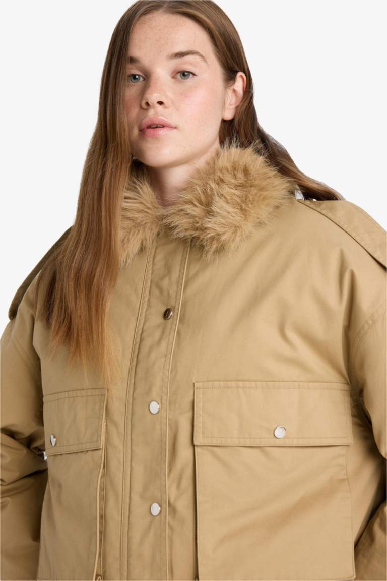 Su Geçirmez Regular Fit Kapüşonlu Pamuklu Mont