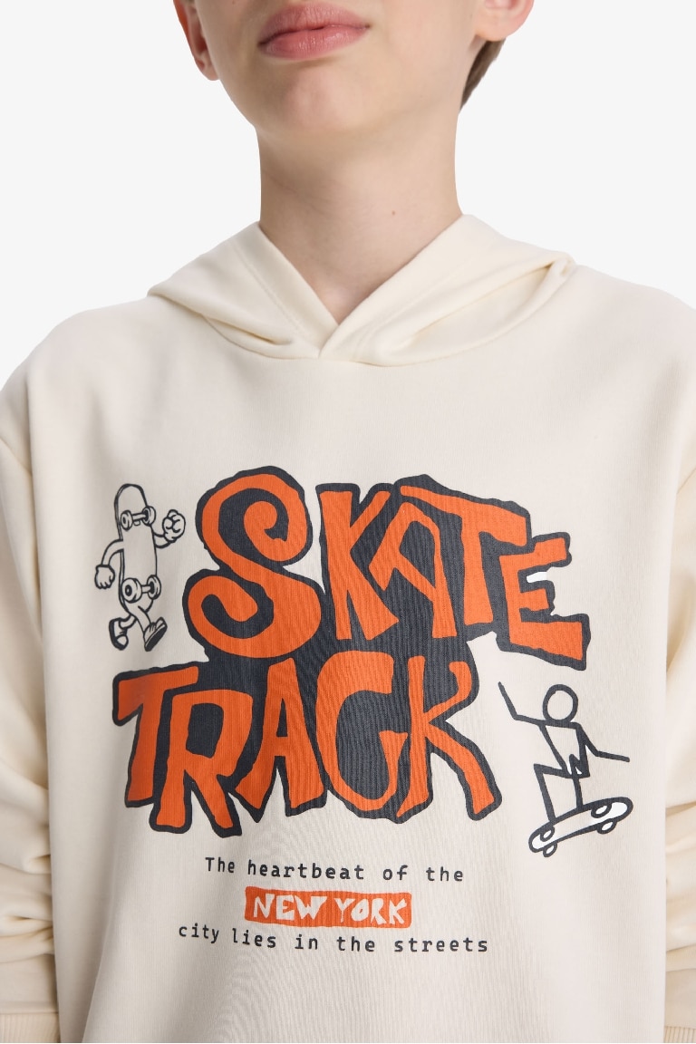 Boy Hooded Printed Sweatshirt