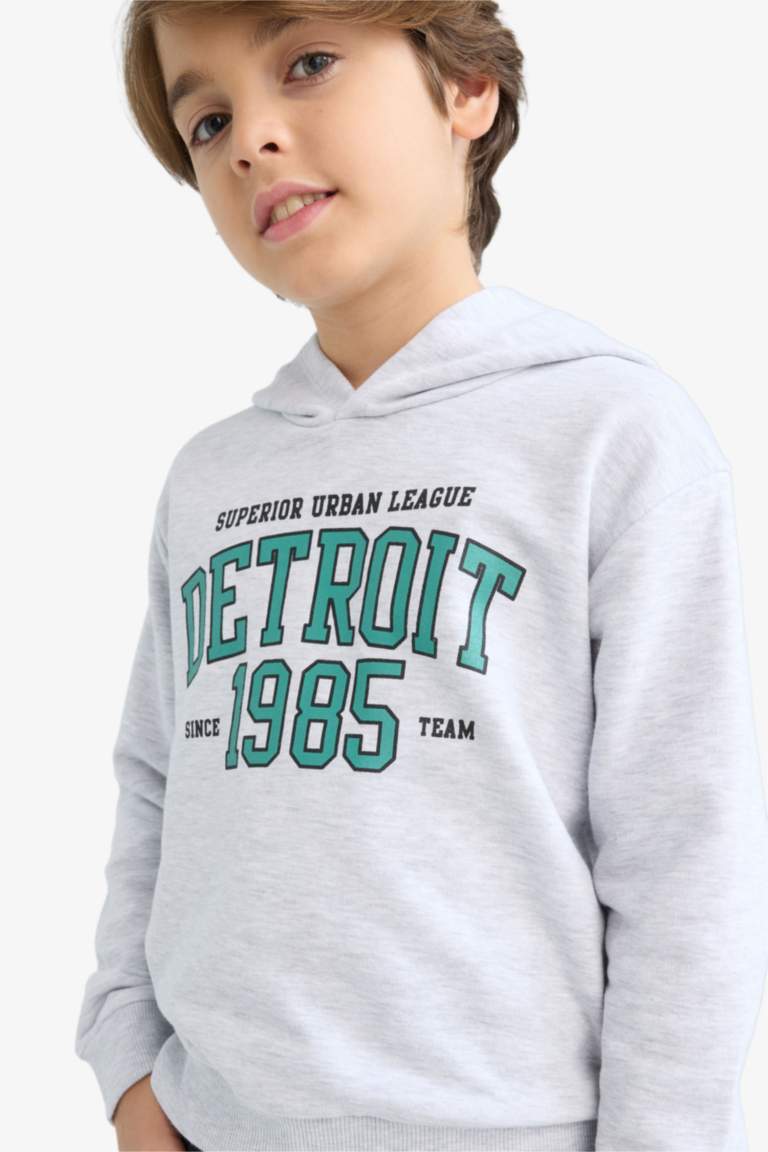 Boy Hooded Printed Sweatshirt