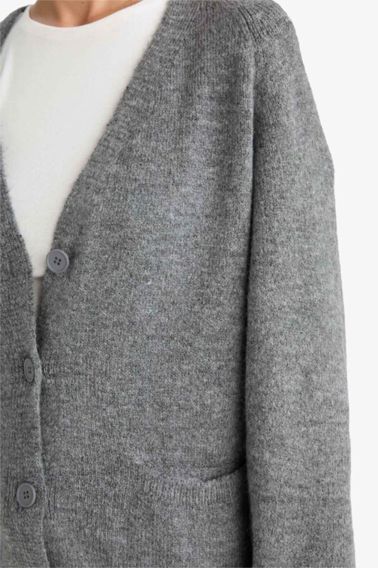 Oversize Fit V-Neck Soft Textured Cardigan