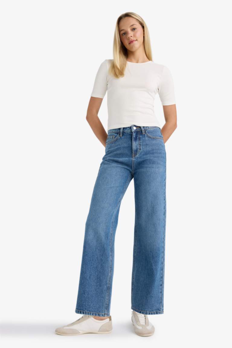 Straight Fit Regular Hem Denim Trousers