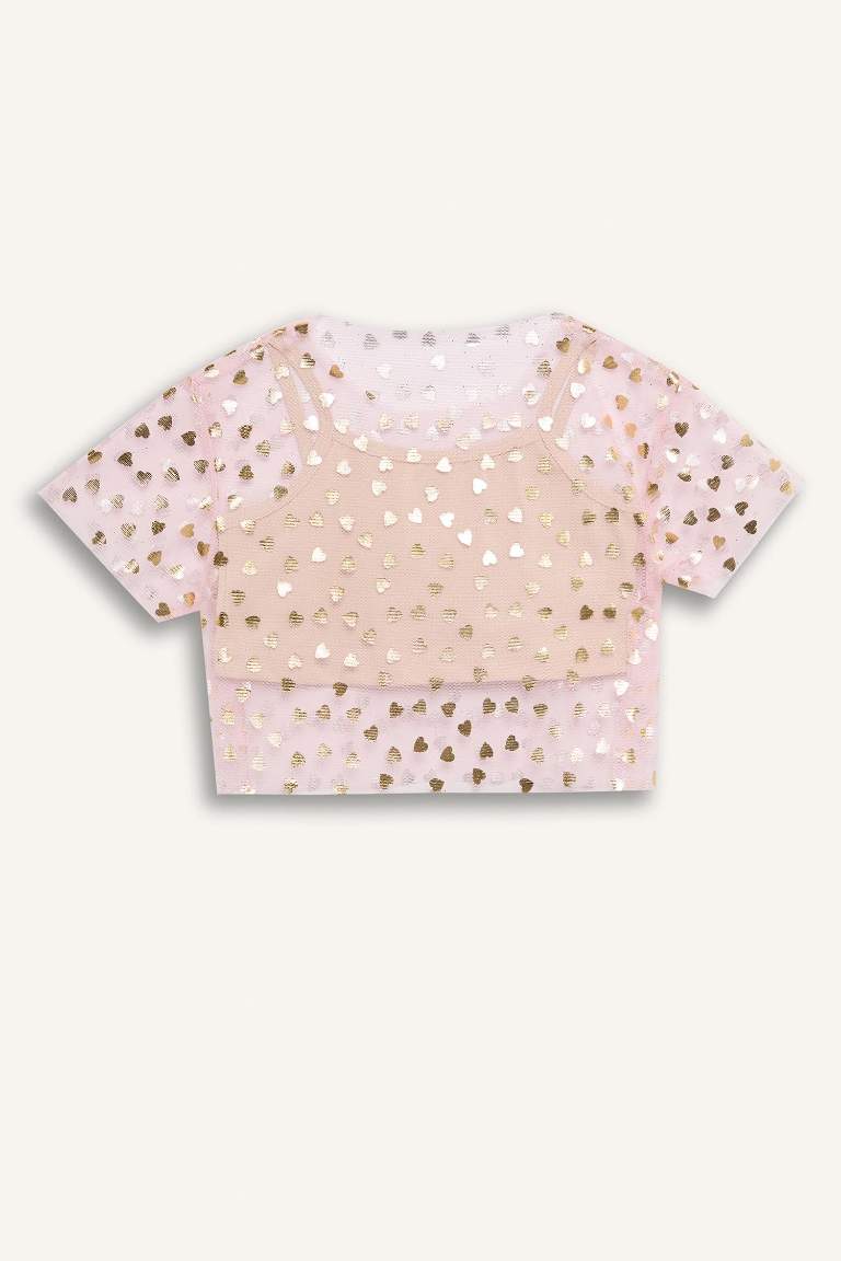 Le Mabelle x DeFacto Baby Girl Heart Patterned Tulle T-Shirt