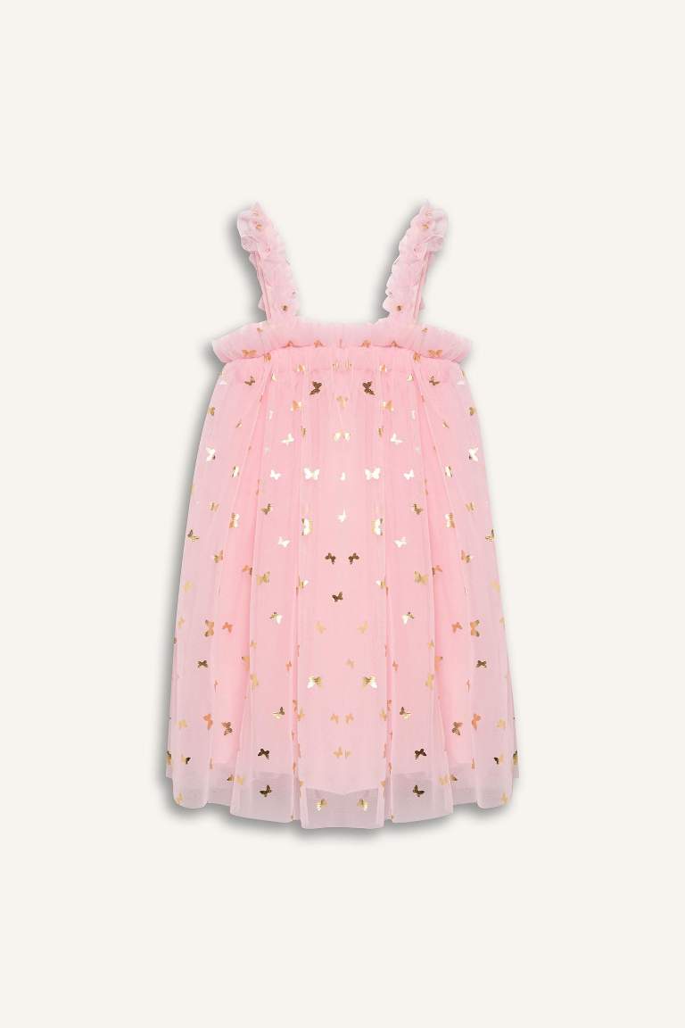 Le Mabelle x DeFacto Kız Bebek Desenli Askılı Tül Elbise