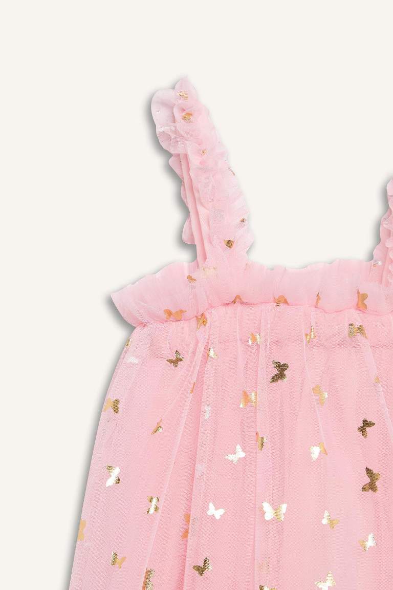 Le Mabelle x DeFacto Kız Bebek Desenli Askılı Tül Elbise