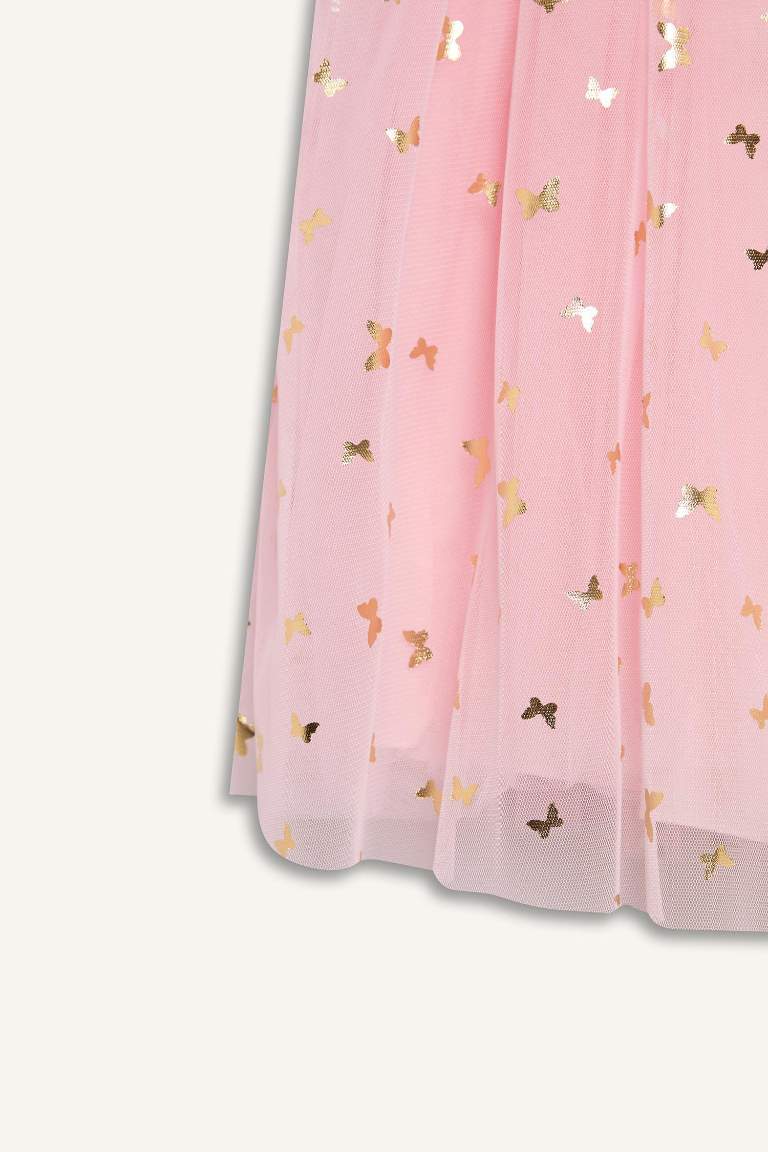 Le Mabelle x DeFacto Kız Bebek Desenli Askılı Tül Elbise