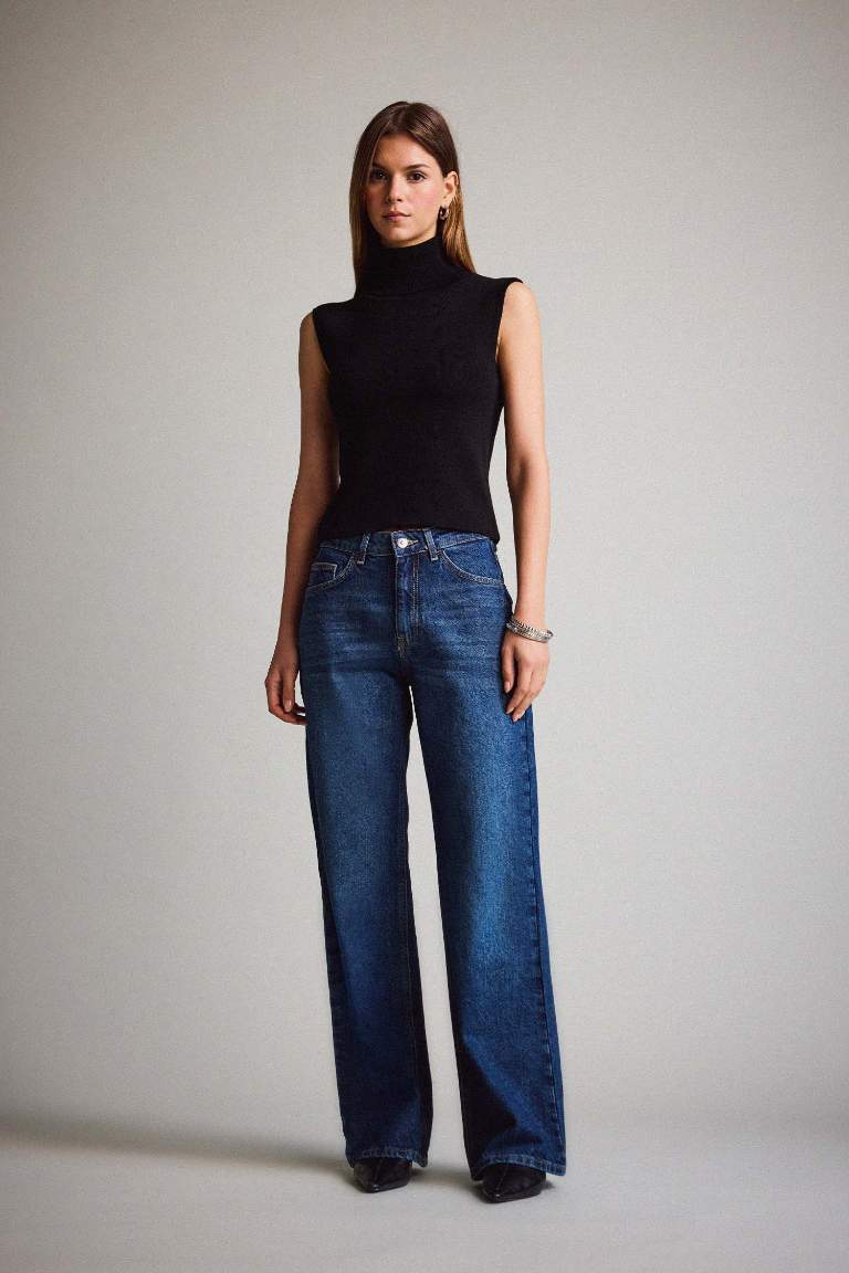 Straight Wide Yüksek Bel Düz Paça Uzun Jean Pantolon