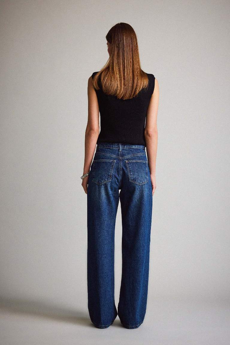 Straight Wide Yüksek Bel Düz Paça Uzun Jean Pantolon