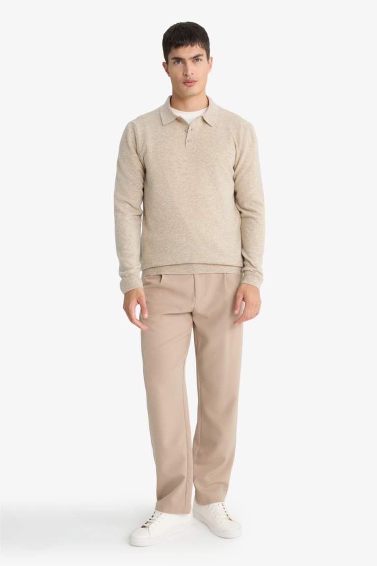 %100 Yün Standart Fit Polo Yaka Kazak