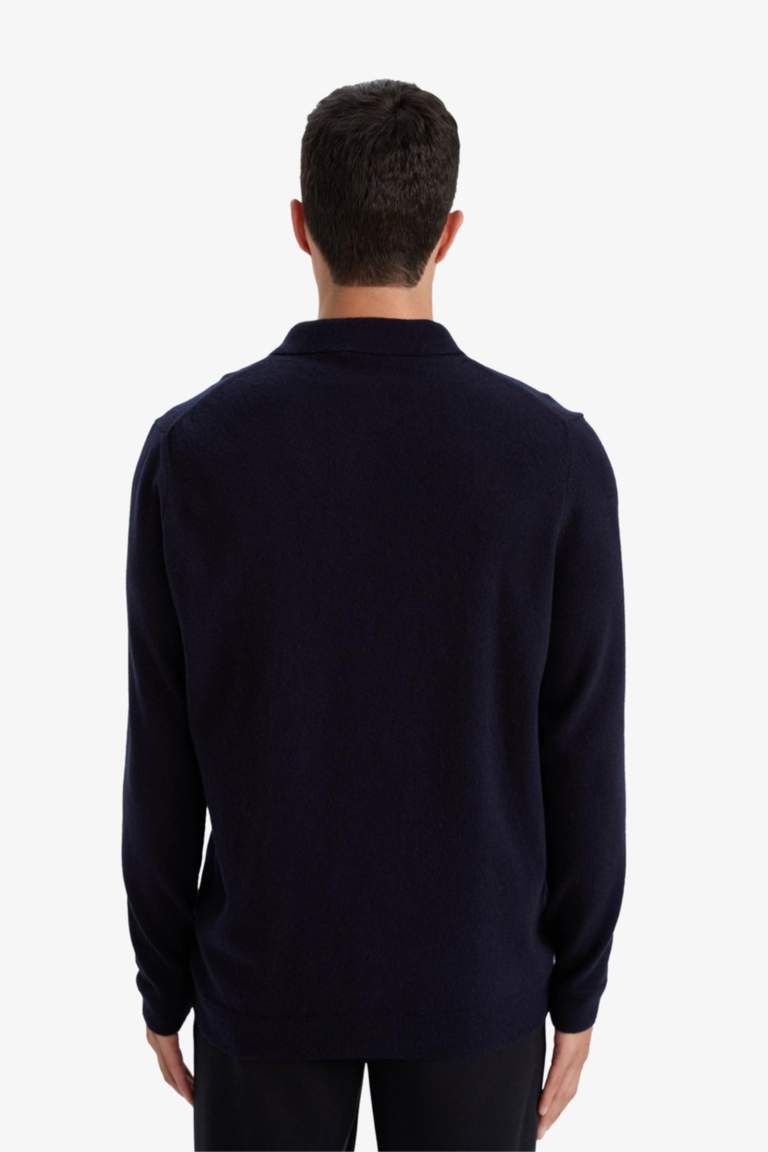 %100 Yün Standart Fit Polo Yaka Kazak