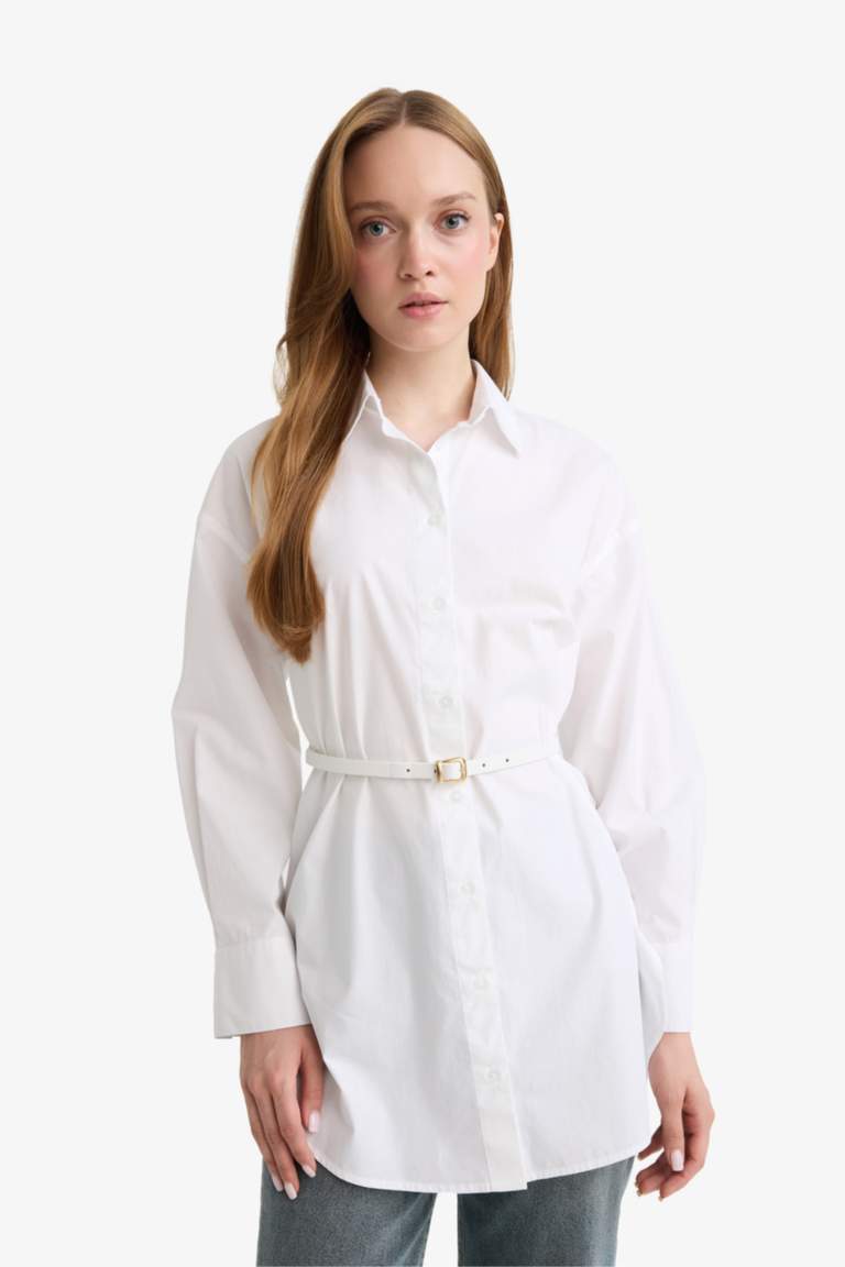 Tunique en popeline à manches longues Coupe régulière