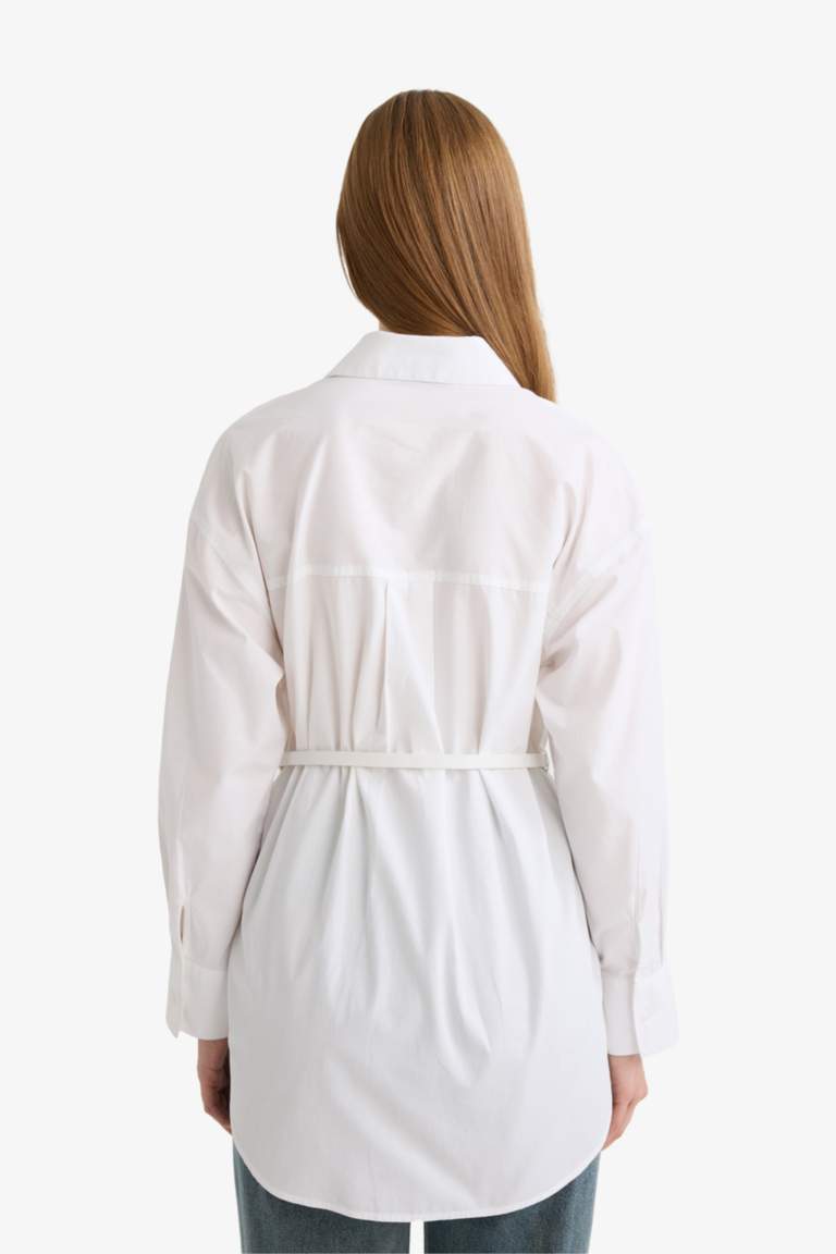 Tunique en popeline à manches longues Coupe régulière