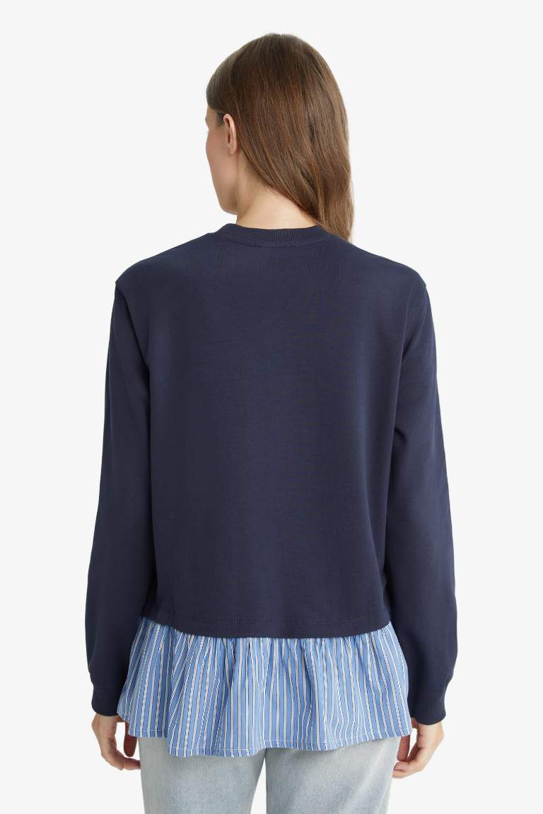 سويت شيرت طويل قماش خفيف قصة عادية بياخة مستديرة