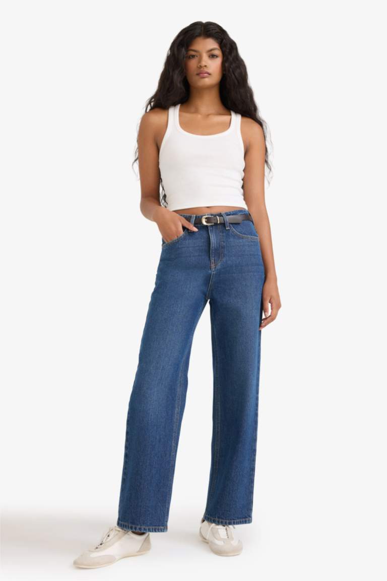 Straight Fit Regular Hem Denim Trousers
