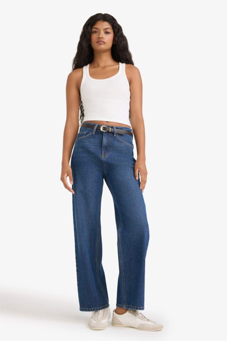 Straight Fit Regular Hem Denim Trousers